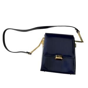 Vintage Calja Italy Navy Patent Leather Structured Shoulder Bag